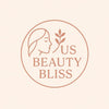 Logo of US Beauty Bliss with a circular design featuring a woman's profile and leaves on a beige background.